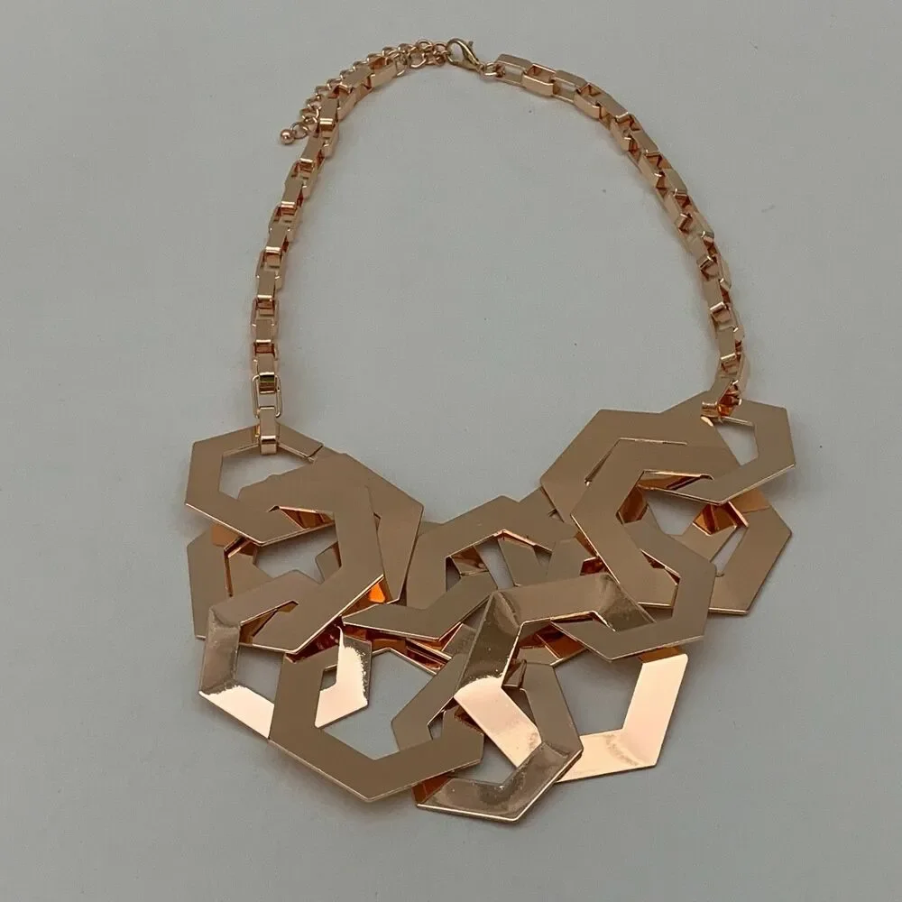Statement Necklace and‎ Earrings Set Rose Gold-tone Metal Chain